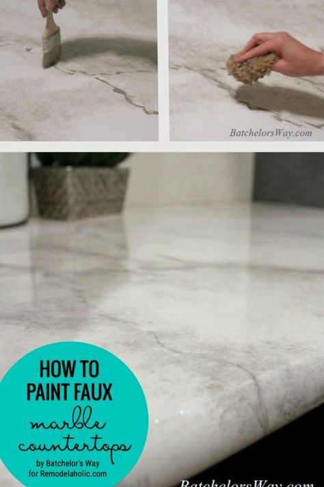 Faux Marble Countertops, Diy Faux Marble, Painting Kitchen Countertops, Faux Marble Countertop, Countertop Makeover, Faux Granite, Diy Kitchen Countertops, Painting Countertops, Epoxy Countertop