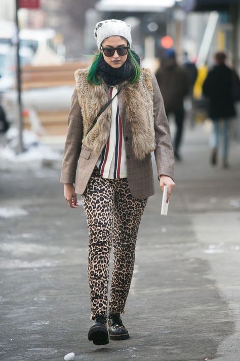 Pin for Later: Flashback Friday: NYFW Street Style Stars Trekked Through the Snow For Fashion NYFW Street Style Day 7 Preetma Singh balanced stripes and leopard spots. Source: Melodie Jeng/The NYC Streets Nyc Streets, Runway Design, Plunging Dress, Lana Condor, Flashback Friday, New Street Style, Nyfw Street Style, Nyc Street, Plunge Dress