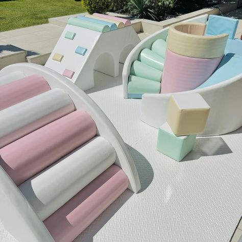 A gorgeous pastel set up in the sun ☀️ We can work to any space that you have big or small and create any combination of pieces that you like. #softplay #softplayhire #softplayrental #softplayliverpool #softplaymanchester Play Furniture, Soft Play, Party Rentals, Dream Home Design, Glamping, The Sun, Pastel, Camping, House Design