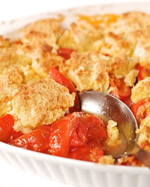 Tomato Cobbler, Vegetarian Casserole Recipes, Vegetarian Casserole, Produce Recipes, Martha Stewart Recipes, Cobbler Recipe, Cobbler Recipes, Vegetarian Cooking, Tomato Recipes