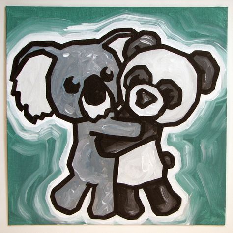 Koala And Panda Together, Penguin Hug, Koala Drawing, Panda Hug, Crazy Best Friends, Cute Night Lights, Emo Wallpaper, We Are Best Friends, Panda Art