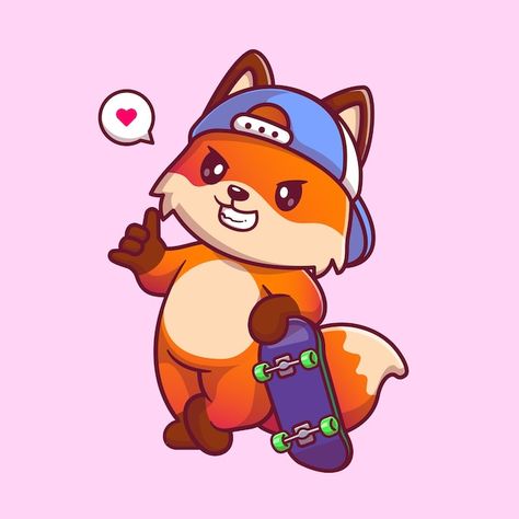 Free vector cute fox playing skateboard ... | Free Vector #Freepik #freevector #animal-mascot #mascot-design #funny-cartoon #cartoon-mascot Skateboard Cartoon, Fox Playing, Fox Character, Funny Cartoon Characters, Cute Cat Illustration, Fox Logo, Fox Illustration, Vector Icons Illustration, Logo Design Art