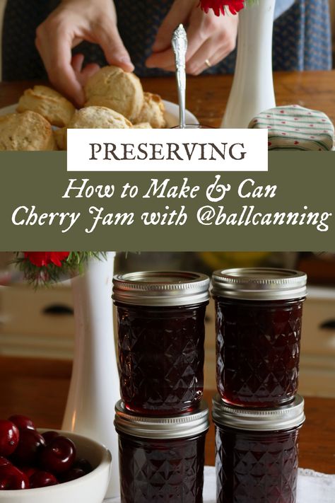 Learn to make homemade cherry jam with fresh sweet cherries and preserve the flavors of the season in this blog post. You will find full recipe instructions, photos, and a video detailing how to make this super simple and delicious recipe. Original recipe by @ballcanning and makes 4 Ball® Quilted Crystal Half-Pint Jars of jam! #Ballhomecanning #Ballhomecanningambassador #ad #canning #jam #recipe https://bit.ly/3yWf2fY Cherry Preserves Recipe Canning, Quick Jam Recipes, Cherry Jam Recipe Canning, Ball Canning Recipes, Canning Cherries, Cherry Nutrition Facts, Cherry Jelly Recipes, Homemade Cherry Jam, Cherry Jam Recipe