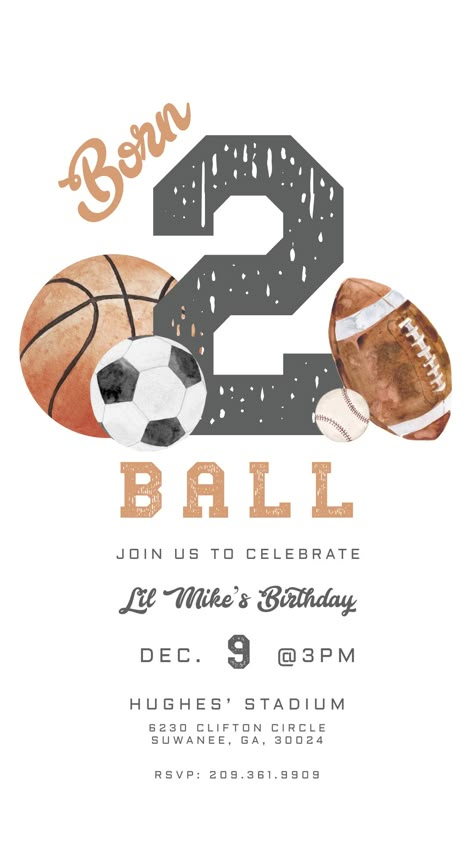 First Birthday Ball Theme, Born Two Ball Birthday Theme, Born Two Ball Birthday, Boys Second Birthday Themes, Ball Theme Birthday, Baby Footprint Crafts, Sports Themed Cakes, 2nd Birthday Party For Boys, 7 Birthday