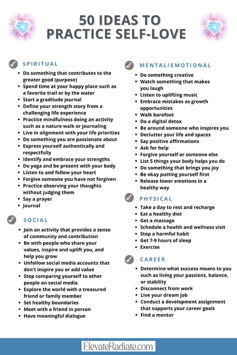 Self-Love Checklist - Ways to Practice Self-Love Ways To Self Regulate, Practice Self Love Everyday, Daily Self Love Tasks, Self Love Checklist For Women, Self Love Coaching Tools, Activities For Self Love, Self Love Exercises Ideas, How To Increase Self Love, Self Love Activity Ideas