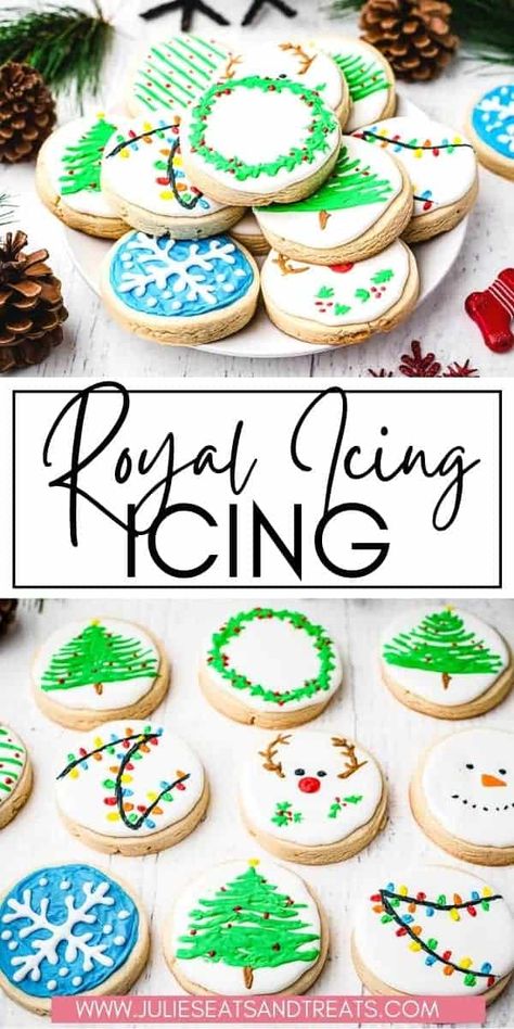 Easy To Make Christmas Cookies, Decorated Christmas Sugar Cookies, Christmas Sugar Cookies Recipe, Christmas Sugar Cookies Easy, Christmas Sugar Cookie Recipe, Cookie Icing Recipe, Holiday Sugar Cookies, Sugar Cookie Icing, Royal Icing Recipe