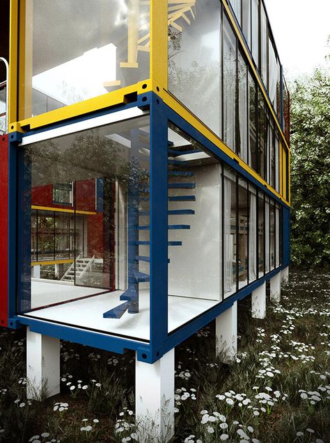 Shipping Container Homes & Buildings: 3 Story Shipping Container House with Inner Courtyard Container House Design Ideas, Container House Price, Container Hotel, Shipping Container Buildings, Shipping Container Architecture, Container Homes For Sale, Sea Container Homes, Shipping Container Design, Cargo Container Homes