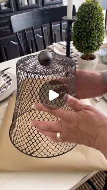 Jennifer Dempsey on Instagram: "Make an easy wired cloche using a Dollar Tree wired basket. 

They sell them in black too but I used white and spray painted it with a metallic spray paint I had on hand and added a knob too. 

So easy and looks so cute! I plan on making more to use outdoors too! 
.
.
#dollartreediy #easydiy #homedecordiy #dollartree #dollartreefinds #makeiteasy #cuteandeasy #cottagedecor" Dollar Tree Wire Basket Ideas, Wire Basket Decor Ideas, Wire Basket Ideas, Wire Basket Decor, Basket Decor Ideas, Mother Thyme, Basket Decor, Metallic Spray Paint, Dollar Tree Finds