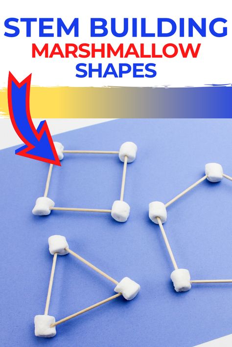 Shapes Steam Activities, Shapes Science Preschool, Shape Stem Activities, Marshmallow Stem Activities, Marshmallow Building Activity, Easy Stem For Kindergarten, Stem Activity For Kindergarten, Steam For Toddlers, Marshmallow Activities For Kids