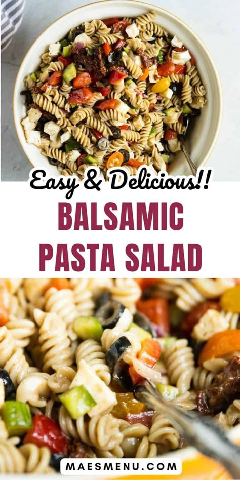 Elevate your summer gatherings with this refreshing Balsamic Pasta Salad! Tossed in a tangy pasta salad dressing, it's a flavorful twist on a classic. This cold pasta salad recipe is a crowd-pleaser, perfect for picnics or potlucks. Get ready to impress with this simple yet delicious dish! Balsamic Vinaigrette Pasta Salad, Pasta Salad With Balsamic Dressing, Pasta Salad With Balsamic Vinaigrette, Pasta Salad Balsamic, Salad Dressing Balsamic Vinegar, Cold Pasta Salad Recipes Easy, Summer Pasta Salad Recipes Cold, Tangy Pasta Salad, Balsamic Pasta Salad