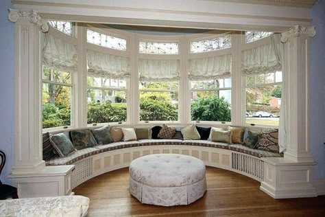 Bay Window Benches, Window Seat Ideas, Bay Window Design, Bay Window Treatments, Window Bench Seat, Bay Window Seat, Window Seat Design, Luxury Windows, Window Benches