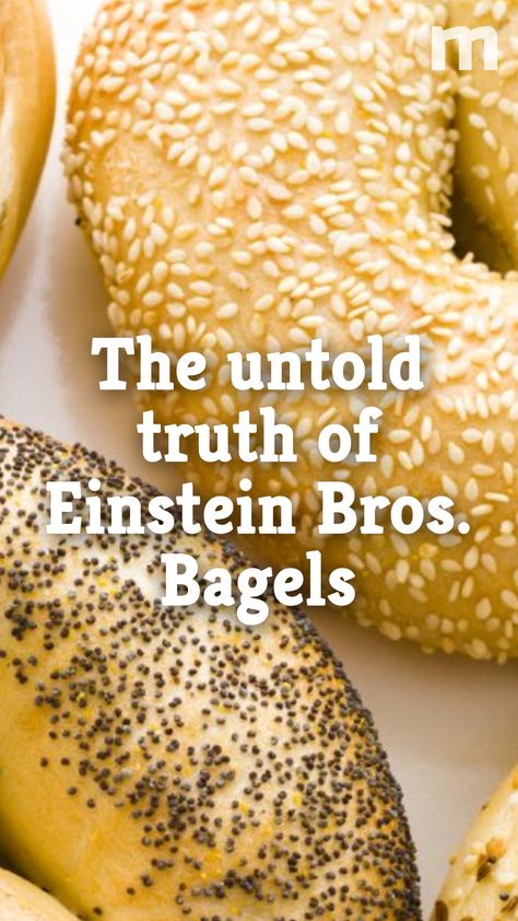 The bagels served at Einstein Bros. are decidedly not New York style. #Einstein #bagels #breakfast #breakfastfood #untoldtruth #foodnews Einstein Bros Bagels Recipe, Einstein Bagels Copycat, Einstein Bros Bagels, Einstein Bagels, Bagels Breakfast, New York Bagels, Intelligentsia Coffee, Boston Market, Gluten Free Bagels