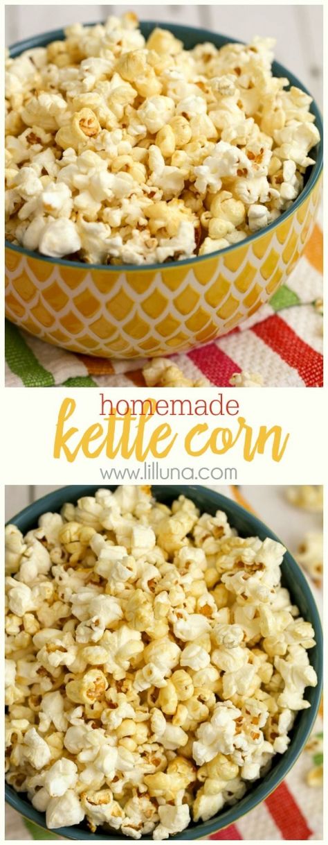 Homemade Kettle Corn - you'll never want to buy it again after you try it this way. It's AMAZING!! Recipe on { lilluna.com } New Appetizers, Homemade Kettle Corn, Candied Popcorn, Kettle Corn Recipe, Strawberry Shortcake Cupcakes, Popcorn Popping, Shortcake Cupcakes, Vegan Popcorn, Kek Lapis