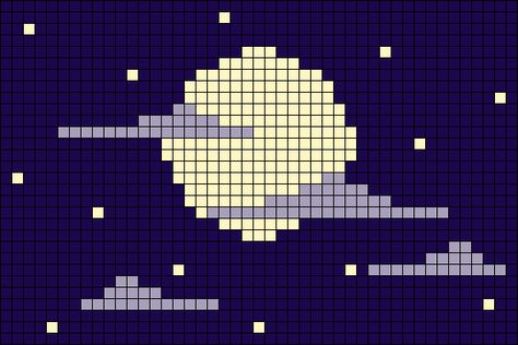 Night Sky Crochet, Cloud Alpha Pattern, Celestial Pixel Art, Graph Patterns, Easy Pixel Art, Bead Crochet Patterns, Pixel Drawing, Pixel Crochet, Sky Night