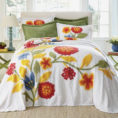 Bedding Colorful, Embroidery Bedding, Queen Bedspread, Vintage Chenille, Indoor Outdoor Furniture, Chenille Bedspread, Cotton Bedspread, Floral Bedding, Embroidery Videos