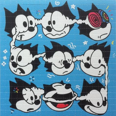 Felix Confused lsd blotter art Painting Y2k, Jamel Shabazz, Lsd Art, Acid Art, Felix The Cats, Arte Inspo, Old Cartoons, Cat Painting, Funky Art