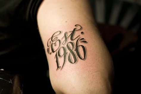 1986 Tattoo, Est Tattoos, Est. Tattoo, Tattoo Chart, Number Tattoo Fonts, Masculine Tattoos, Half Sleeve Tattoos For Guys, Watch Tattoos, Tattoo Font