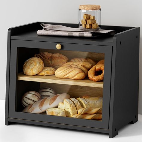 PRICES MAY VARY. [Perfect Home for Delicious Breads] The enclosed bread box gives you the ability to store breads at room temperature, and it allow airflow to occur, helping minimize moisture in its surroundings. The traditional bread box can help your bread to stay fresh for longer periods of time. [Versatile Kitchen Counter Storage Box] Goozii Bread Boxes for kitchen countertop are not only used for bread but store all types of baked goods that you would like to keep fresh. Even can use bread Farmhouse Bread Boxes, Kitchen Counter Storage, Black Bread, Bread Holder, Farmhouse Bread, Bread Container, Kitchen Counter Organization, Countertop Decor, Bread Storage