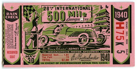 Explore indianapolismotorspeedway.com's photos on Flickr. indianapolismotorspeedway.com has uploaded 13293 photos to Flickr. Vintage Ticket, Indianapolis 500, Indy 500, Vintage Typography, Indy Cars, Logo Illustration, Vintage Ephemera, Paper Ephemera, Graphic Design Typography