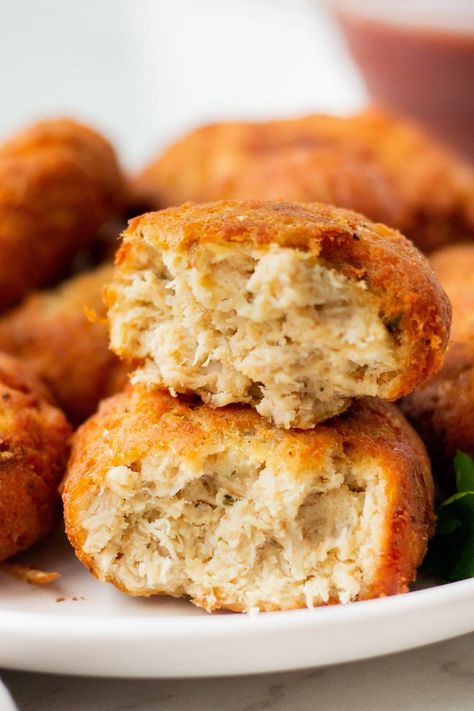 Crispy Style Chicken Fritters Chicken Croquettes Easy, Crispy Chicken Fritters, Canned Chicken Fritters, Chicken Fritter, Chicken Croquettes Recipe, Chicken Fritters Recipe, Chicken Fritters, Chicken Croquettes, Croquettes Recipe