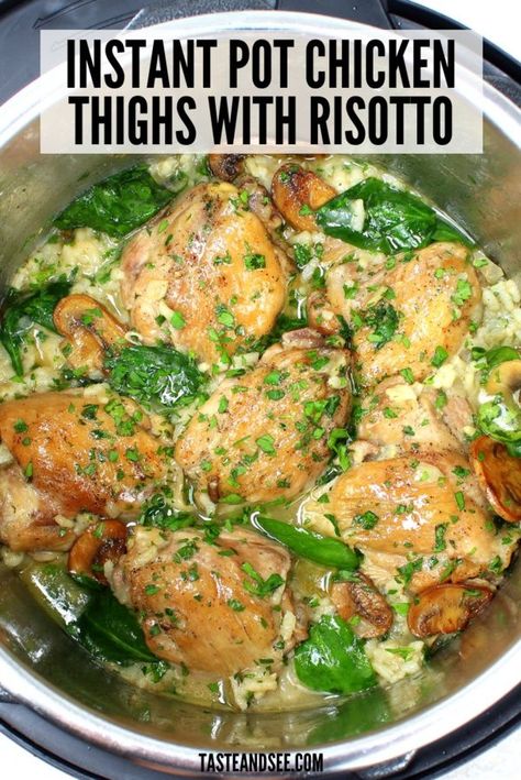 Arborio Rice Recipes Instant Pot, Instant Pot Arborio Rice, Chicken And Arborio Rice Recipes, Instant Pot Chicken Thighs Boneless, Instant Pot Chicken Spinach, Chicken Thighs Instant Pot, Instant Pot Risotto, Instant Pot Chicken Thighs, Easy Risotto