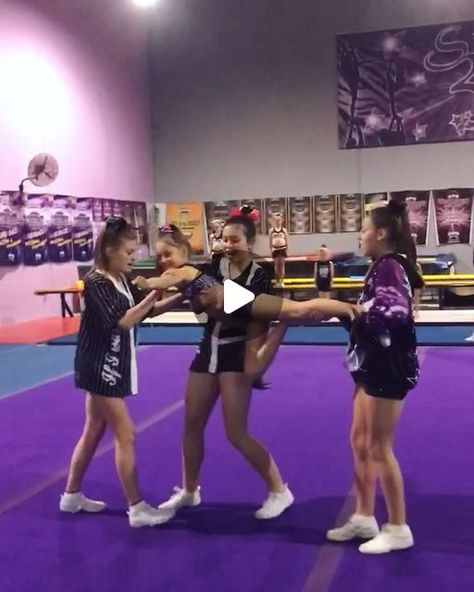 ECA Macarthur on Instagram: "Level 1 stunt love 💜👌🏻 #level1 #S2Sluminous #junior1 #stuntsequence #level1stunts #level1love #cheeryourheartout #lookcheeromg #lowerlevelscheer #allyfeatureme" Cheerleading Pyramids Level 1, Level 2 Stunts Cheer, Level 1 Stunts Cheer, Level One Cheer Stunts, Level 2 Cheer Stunts, Level 1 Cheer Stunts, Youth Cheer Stunts, Easy Stunts, Easy Cheerleading Stunts