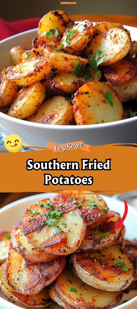 Savor the down-home goodness of Southern Fried Potatoes, featuring thinly sliced potatoes fried to crispy perfection with onions and seasoned with a touch of paprika. These potatoes are a versatile side that pairs well with breakfast or dinner. #FriedPotatoes #SouthernCooking #SkilletRecipes Southern Fried Potatoes, Bacon Turkey Bravo, Best Fried Potatoes, Fried Breakfast, Savory Rice, Comfort Casseroles, Bacon On The Grill, Breakfast Eggs, Grilled Turkey