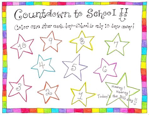 Back to School Countdown - FREE Printable for the 10 days leading up to school! Just color one star per day!! Countdown Images, School Countdown, Countdown Activities, Happy Home Fairy, School Prayer, New Years Countdown, Beginning Of Year, School Printables, School Calendar