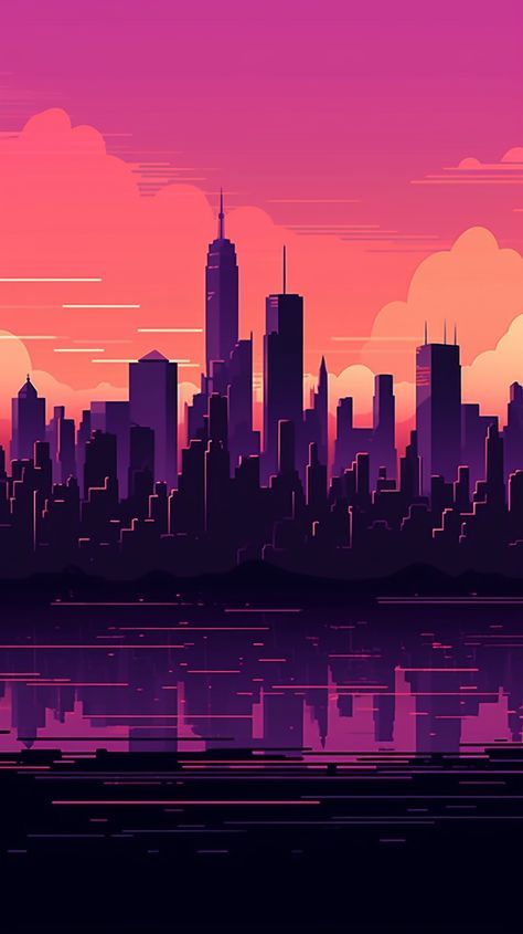 Drawing Of City Skyline, Vibrant Background Aesthetic, Cyberpunk City Skyline, City Scenery Drawing, Dream City Drawing, City Aesthetic Drawing, New York City Skyline Wallpaper, Modern City Drawing, Nyc Skyline Drawing