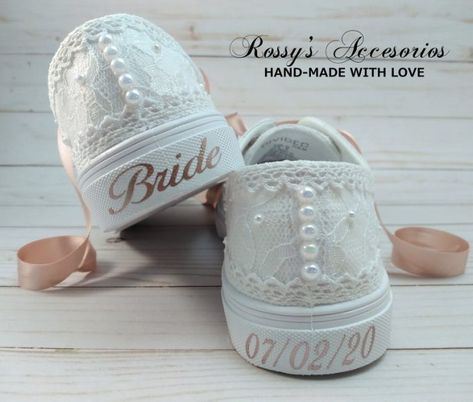 Bride Tennis Shoes, Kasut Pengantin Perempuan, Kasut Kahwin, Sneakers For Bride, Wedding Tennis Shoes, Wedding Sneakers For Bride, Diy Wedding Shoes, Lace Toms, Ribbon Shoe Laces