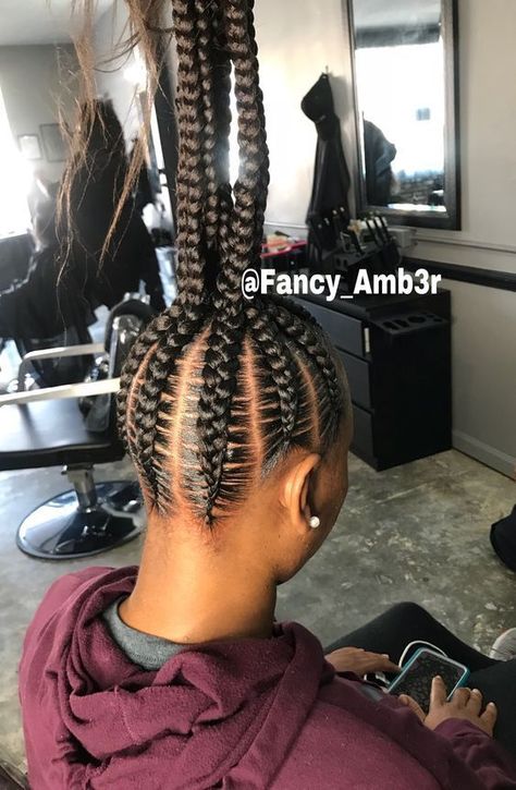 2019 Attractive 8 Feed in Braids Ponytail for Women -  2019 Attractive 8 Feed in Braids Ponytail for Women #hairstylesforthinhair #weddinghairstlyes Braid Up Bun, Large Braided Bun, Braids In A Bun Black Women, Medium Feed In Braids Ponytail, Updo Braided Ponytail, Feed In Braided Ponytail, Braided Up Ponytail Hairstyles, Feed In Braids Hairstyles Updos, Braided Ponytail Updo