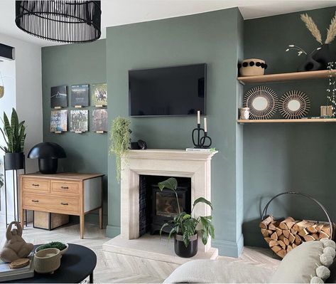 Green Family Rooms, Sage Living Room, Sage Green Living Room, Grey Sofa Living Room, Teal Living Rooms, Cream Living Rooms, Feature Wall Living Room, Living Room Transformation, Living Room Wall Color