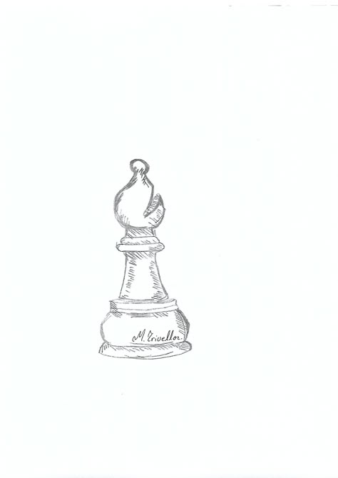 Bishop can move any number of vacant squares in any diagonal direction. Bishop Chess Piece Drawing, Bishop Chess Piece Tattoo, Bishop Tattoo Chess, Chess Piece Sketch, Chess Drawing Sketch, Bishop Chess Piece, Bishop Tattoo, Pieces Drawing, Chess Piece Tattoo