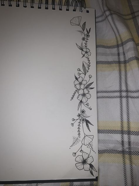 Corner Drawings Flower, Vine Of Flowers Drawing, Boarder Drawing Ideas, Pen Border Designs, Flower Borders Drawing, Flower Boarder Drawings, Flowers On Vines Drawing, Vines Design Drawing, Drawing Vines And Flowers