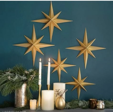 3d Paper Stars, Christmas Wall Decor Diy, Diy Christmas Wall, 3d Paper Star, Diy Crafts Christmas, Stars Wall Decor, Star Diy, Diy 3d, Holiday Crafts Christmas