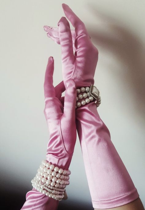 #aesthetic #gloves #hands #soft #pink #jewelry #perls Pink Silk Gloves, Gloved Hands Aesthetic, Pink Gloves Aesthetic, Pink Gloves Outfit, Silk Gloves Aesthetic, Gloves Aesthetic Outfit, Dress With Gloves Classy, Aesthetic Gloves, Barbie Paris