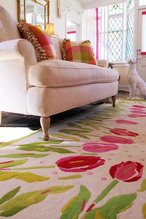 Custom Tulip rug in Living Room Tulip Rug, Rug In Living Room, Rose Prints, Retro Curtains, Lace Designs, Living Room Area, Barbie Dream, Barbie Dream House, Magic Carpet