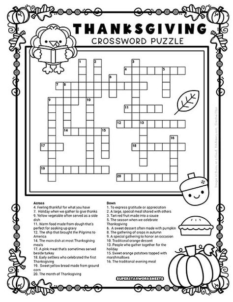 Free printable Thanksgiving worksheets, mazes, puzzles, activity sheets and more! Find Thanksgiving coloring pages, color by numbers, crossword puzzles Thanksgiving word search, BINGO, directed drawing, math and even Thanksgiving Writing Prompts. Thanksgiving Crossword Puzzle, Thanksgiving Crossword, Thanksgiving Activity Sheets, Second Grade Worksheets, Thanksgiving Writing Prompts, Thanksgiving Puzzle, Thanksgiving Drawings, Thanksgiving Word Search, Seasons Worksheets