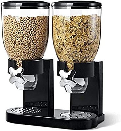 Double Cereal Dispenser Classic Dry Food Double Canister, Dry Food Dispenser Control Storage Container, Great for Cornflakes, candy, nuts, beans, granola Snack Dispenser, Granola Snacks, Food Dispensers, Cereal Storage, Cereal Containers, Cereal Dispenser, Dry Food Storage, Plastic Canisters, Grain Storage