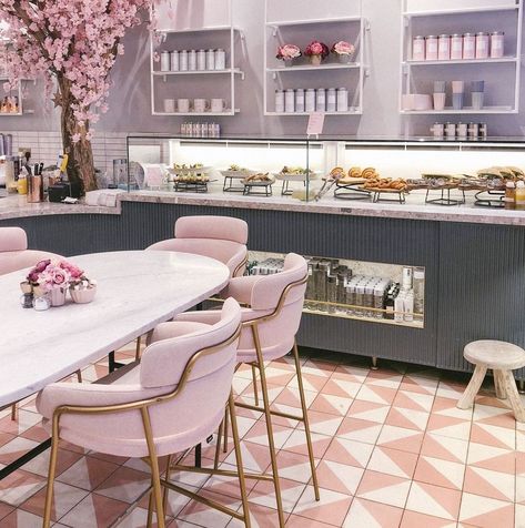 Pink Cafe, Elegant Tiles, Casas The Sims 4, Pink Tiles, Geometric Tiles, Cafe Interior Design, Pink Interior, Handmade Tiles, Wall And Floor Tiles