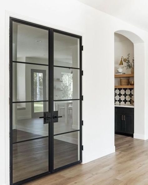 Modern Cottage Interior, Home Office Doors, Double Doors Interior, Bifold Barn Doors, Doors Interior Modern, Double French Doors, Cottage Interior, Glass Doors Interior, Cottage Interiors