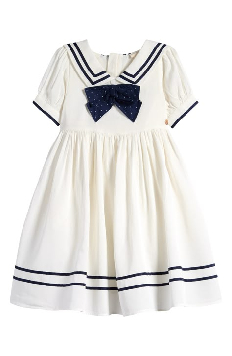 Laura Ashley Kids' Sailor Dress available at #Nordstrom Peach Room, Nautical Clothing, Ashley White, Classic White Dress, Vintage Kids Clothes, Elegant White Dress, Laura Ashley Dress, Dress Photoshoot, Baby Dress Design