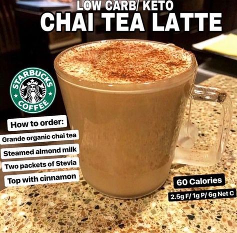 Low Cal Chai Tea Latte Starbucks, Keto Chai Tea Latte, Chai Tea Starbucks, Keto Chai Tea, Chai Tea Latte Starbucks, Tea Starbucks, Starbucks Ideas, Keto Starbucks, Keto Eating