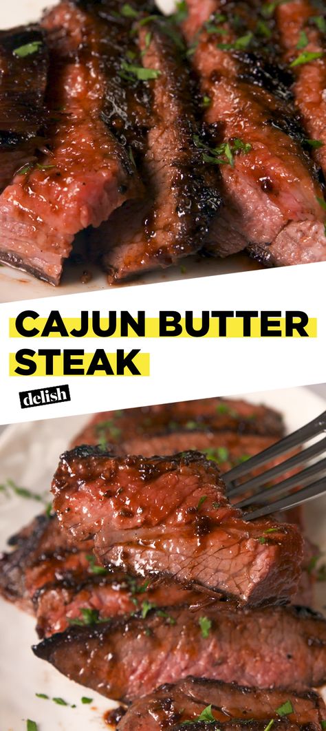 This Cajun Butter Steak has the most flavorful sauce. Get the recipe at Delish.com. #recipe #easy #easyrecipe #steak #butter #cajun #creole #meat #beef #dinner #easydinner #dinnerrecipe Cajun Butter Steak, Cajun Butter, Crockpot Recipes Beef Stew, Butter Steak, Beef Stew Crockpot, Grilled Steak Recipes, Diner Recept, Steak Butter, Munnar