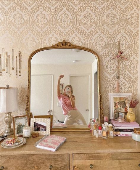 Talia Hubble, Antique Brass Mirror, Mirror Dance, Mounted Mirrors, Fireplace Living Room, Baroque Mirror, Mirror Antique, Hallway Bathroom, Arched Mirror