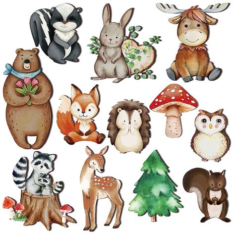 12 Pcs Wooden Animal Cutout Shapes Forest Painted Woodland Baby Shower Decorations Animals Wood Table Centerpieces Woodland Creature Decor for Nursery Craft Party Supplies Birthday Favors Cake Decor Wood Table Centerpieces, Woodland Creatures Baby Shower, Woodland Clipart, Nursery Crafts, Woodland Animals Theme, Watercolor Woodland, Woodland Baby Shower Decorations, Animal Cutouts, Forest Party