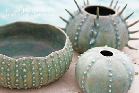 Beautiful turquoise sea urchin pottery | coquillage | Pinterest Handbuilding Pottery, Beginner Pottery, Organic Ceramics, Pottery Handbuilding, Keramik Design, Pottery Crafts, Pottery Classes, Ceramics Pottery Art, Ceramics Projects