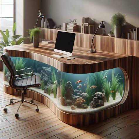 Desktop Aquarium, Unique Workspace, Traditional Desk, Aquarium Accessories, Aquarium Design, Fantasy Homes, Working Space, Space Ideas, Office Environment