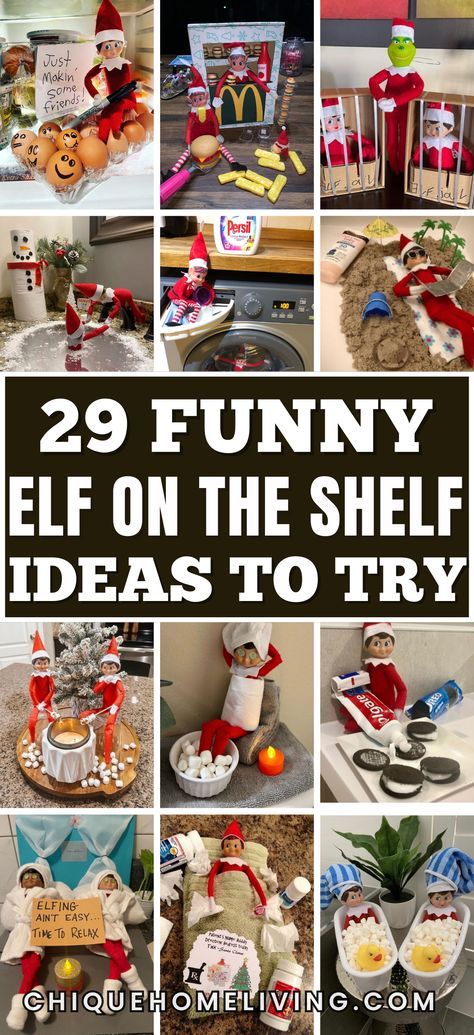 Bring laughs to your holiday season with these Funny Elf on the Shelf Ideas that kids (and adults) will love! From mini marshmallow hot tub parties and sneaky cookie heists to elf TP-ing the Christmas tree and leaving funny notes, these ideas are guaranteed to spark joy every morning. Try having your elf zip-line across the room with candy cane hooks or " Elf On The Shelf Easy Funny Ideas, Elf On The Shelf Ideas With Dum Dums, Elf On A Shelf Ideas Funny Adult, Elf On The Shelf With Money Ideas, Elf On The Shelf Pranks On Mom, Tricky Elf On The Shelf Ideas, Elf On The Shelf Animal Crackers, Elf On Shelf Popcorn Ideas, Elf On The Shelf Comeback Ideas