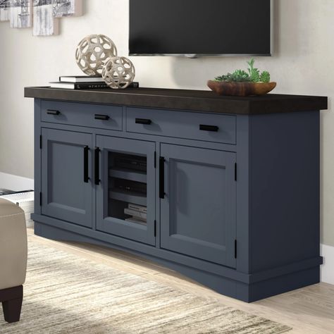 Sand & Stable Abalone TV Stand for TVs up to 70" & Reviews | Wayfair Tv Stand Color Ideas Paint, Painted Tv Cabinet, Costal Farmhouse, Painted Tv Stand, Blue Tv Stand, Beachy House, Rumpus Room, Basement Redo, Farmhouse Tv